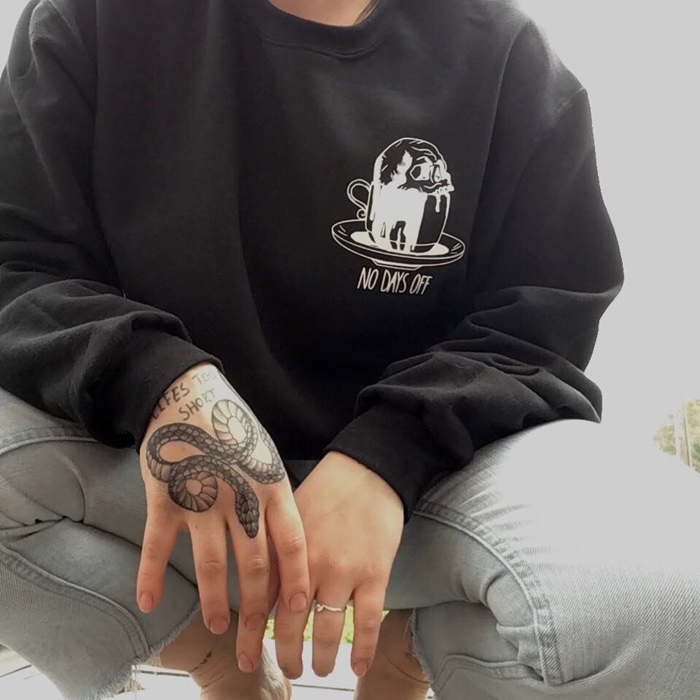 No Days Off Skull and Coffee Handmade Crew…